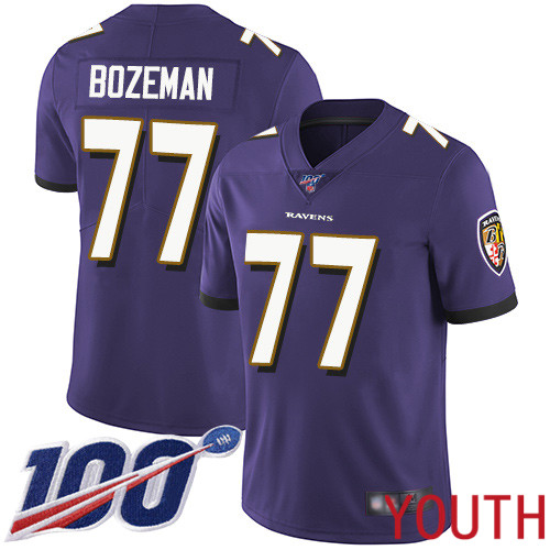 Baltimore Ravens Limited Purple Youth Bradley Bozeman Home Jersey NFL Football #77 100th Season Vapor Untouchable->women nfl jersey->Women Jersey